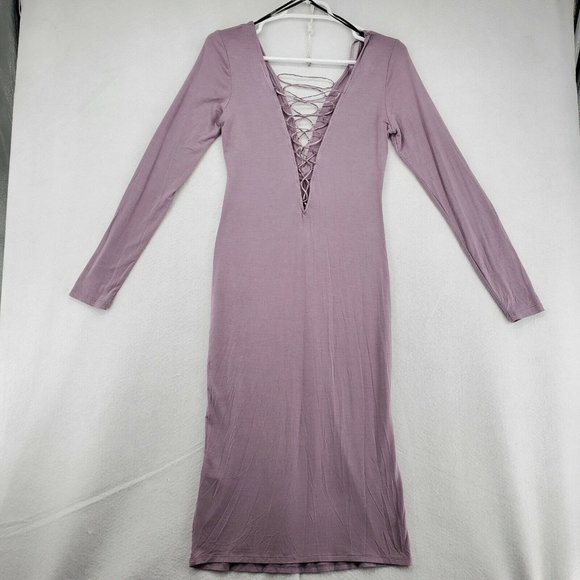 NWT FOREVER 21 Dress Women's Lace up Bodice & Back V-Neck Purple Large - Picture 2 of 12